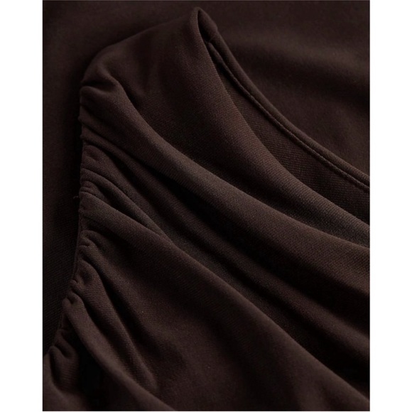 Express Brown One Shoulder Rouched Cropped Top - Picture 4 of 8